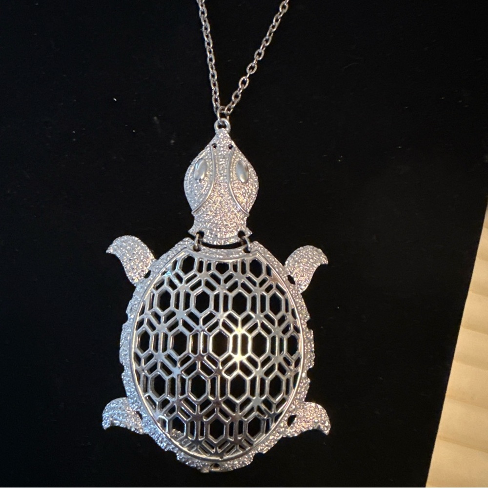 Silver Turtle Pendant Necklace Large light weight